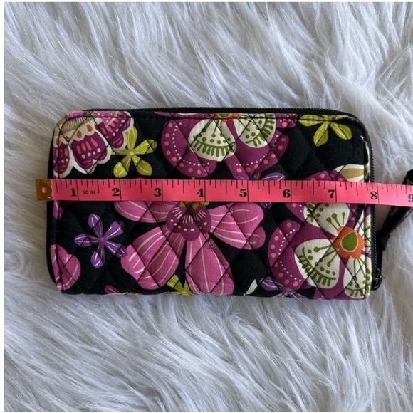 Vera Bradley Wallet Coin Purse Quilted Floral Zip Around Black Pink Green Zip - Picture 10 of 12